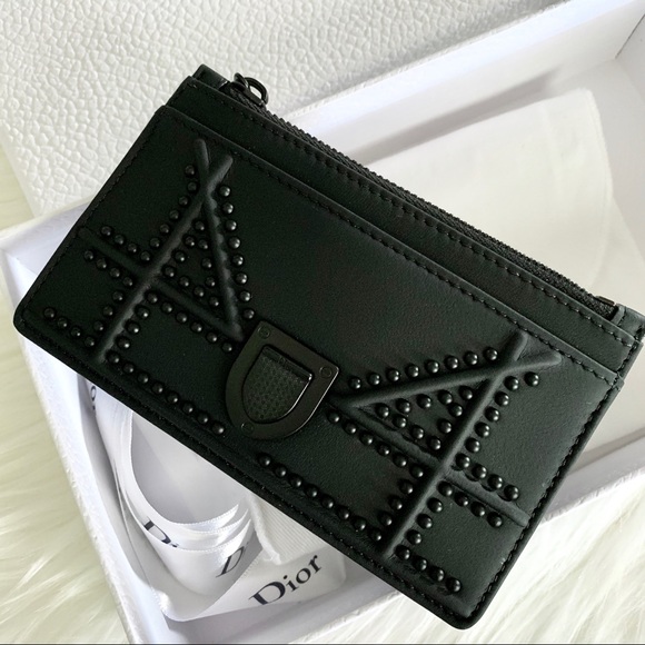 DIOR Ultra Matte Black Studded Diorama Card Holder - Picture 2 of 16